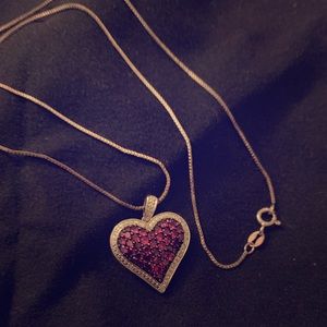 Red heart silver necklace